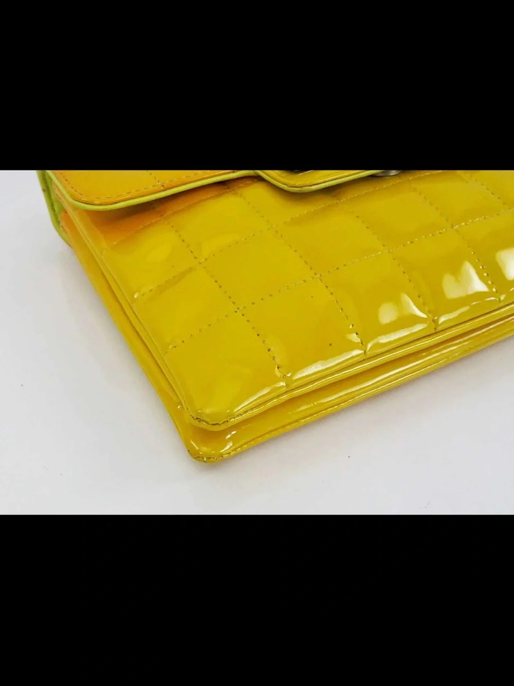 CHANEL Yellow Patent Quilted Shoulder Bag with Chain